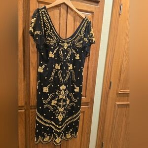 Elegant Black and Gold Embroidered Dress